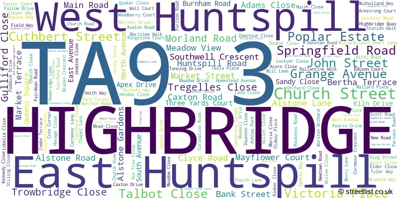 A word cloud for the TA9 3 postcode